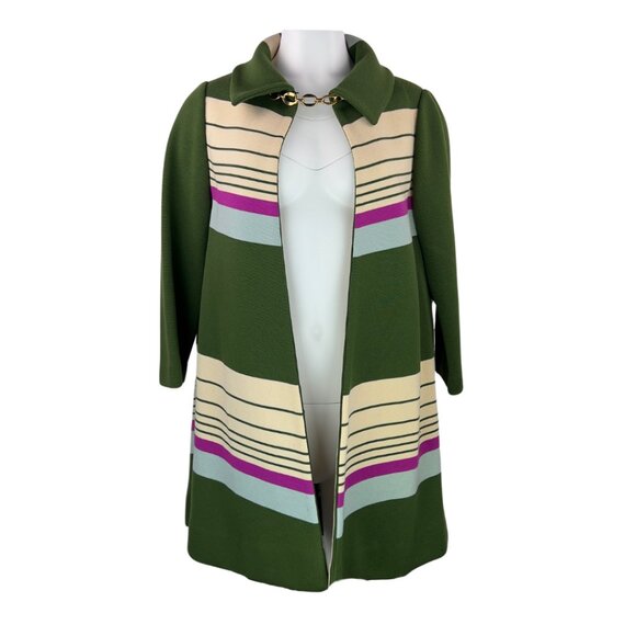 Vintage Italian Green and Cream Stripe Coat - Picture 1 of 7